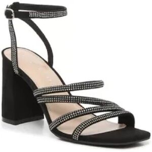 Kelly & Katie Black Strappy Rhinestone Block Heels